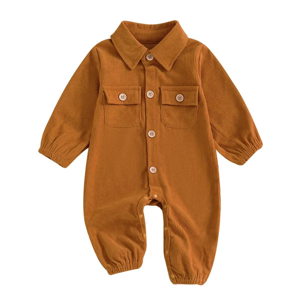 Solid Corduroy Collar Pants Rompers (4 Colors) - PREORDER