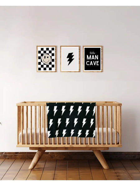 Lightening Bolt Plush Baby Blanket | Black - PREORDER