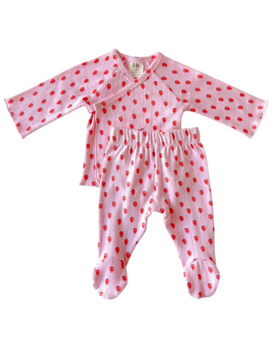 Organic Pointelle Newborn Set | Pink Strawberry - PREORDER