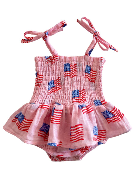 Bubble w/ Skirt Romper | American Flag Pink - PREORDER