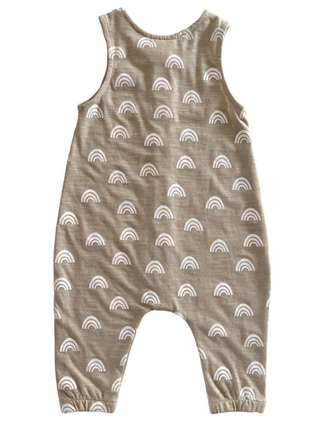 Tank Button Pants Romper | Tan Rainbow - PREORDER
