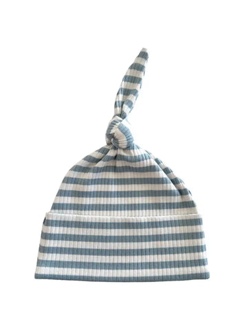 Ribbed Beanie Hat | Dusty Blue Stripes - PREORDER