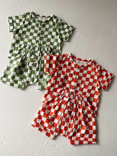 Finley Top & Shorts Set | Tangerine Checkerboard - PREORDER