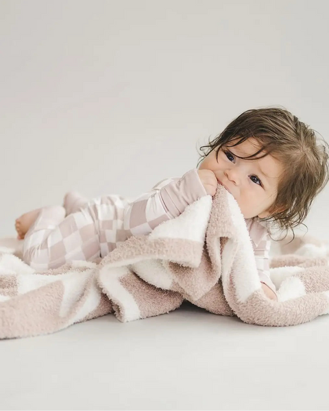 Checkered Plush Baby Blanket | Latte - PREORDER