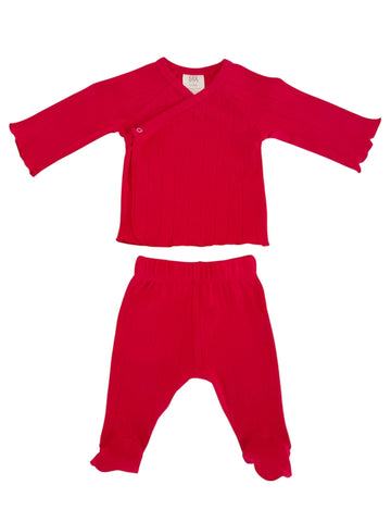 Organic Pointelle Kimono & Pant Set | Red - PREORDER