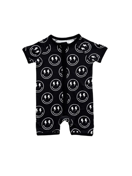Bamboo Shorty Romper | Electric Smiley - PREORDER