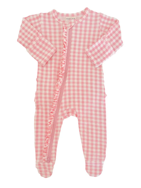 Zip Ruffle Footie Romper | Pink Gingham - PREORDER