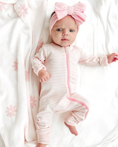 Ribbed Zip Romper | Pink Stripes - PREORDER
