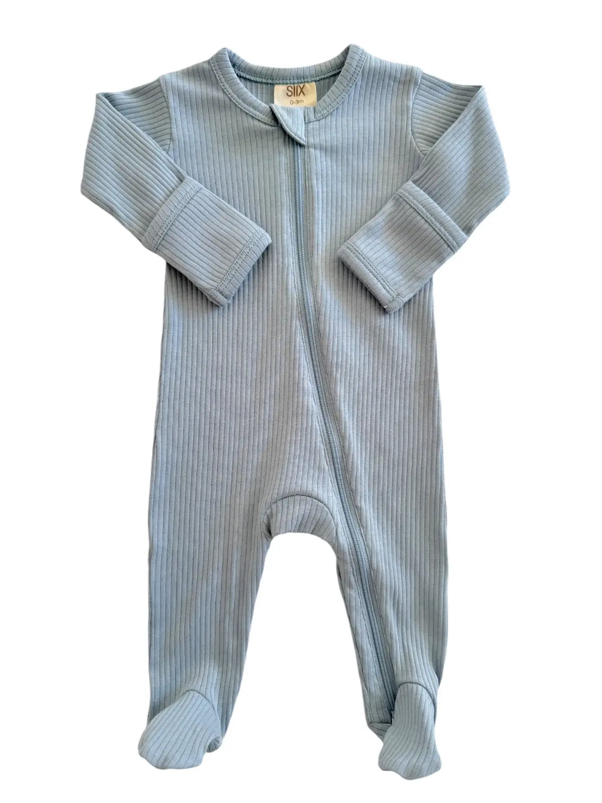 Ribbed Zip Footie Romper | Dusty Blue - PREORDER
