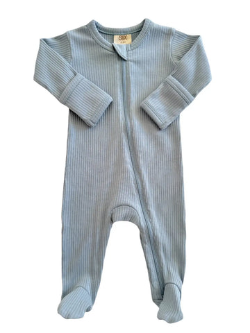 Ribbed Zip Footie Romper | Dusty Blue - PREORDER