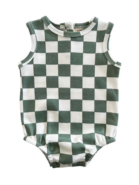 Tank Bubble Romper | Matcha Milkshake Checkerboard - PREORDER