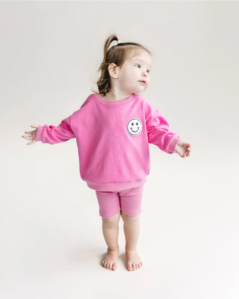 Smiley Top & Biker Shorts Set | Pink - PREORDER