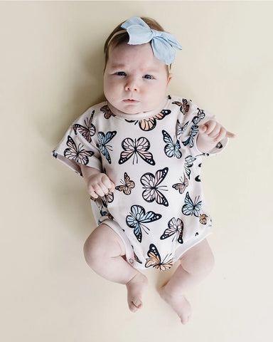 Short Sleeve Bubble Romper | Butterflies - PREORDER