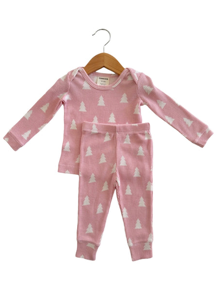 Waffle Top & Pants Set | Pink Christmas Trees - PREORDER