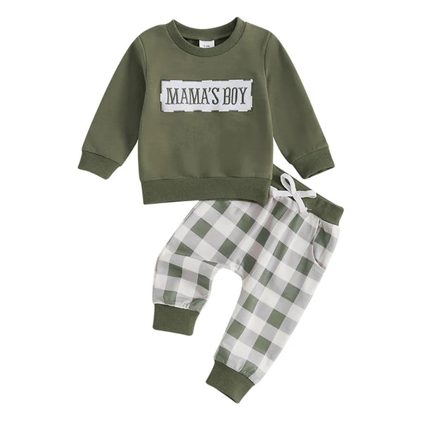 Mamas Boy Plaid Embroidered Jogger Outfits (3 Colors) - PREORDER