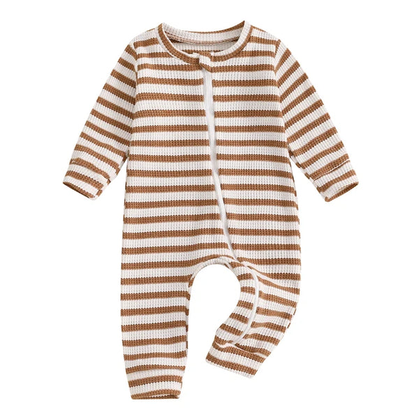 Solid Striped Waffle Rompers (4 Colors) - PREORDER