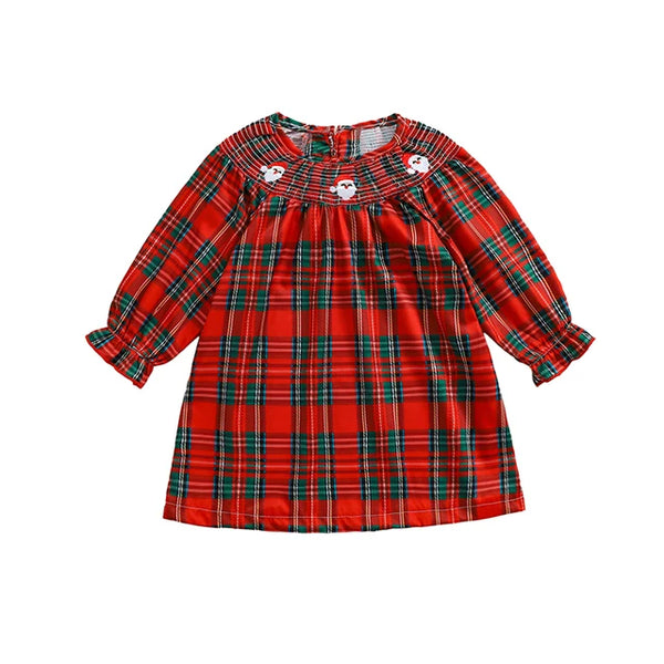 Plaid Smocked Santas Dresses (4 Colors) - PREORDER