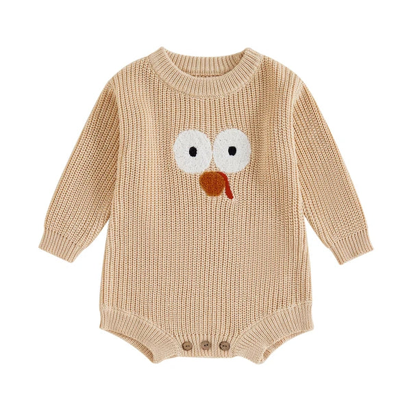 Thanksgiving Turkey Knit Rompers (4 Colors) - PREORDER