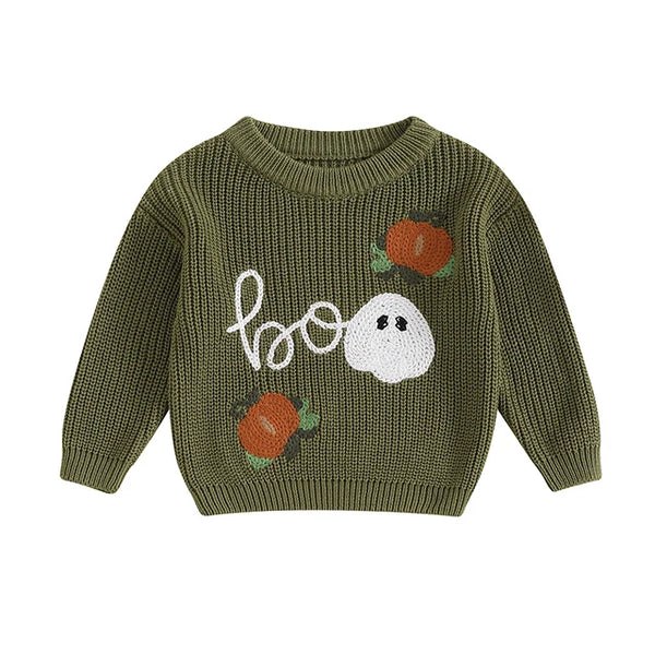 Ghosts & Pumpkins BOO Patch Knit Sweaters (6 Colors) - PREORDER