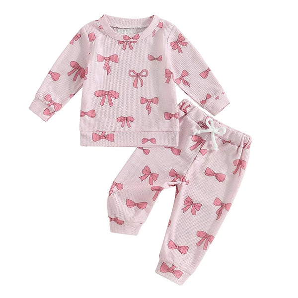 Pretty Pink Bows Waffle Pants Outfits (3 Colors) - PREORDER