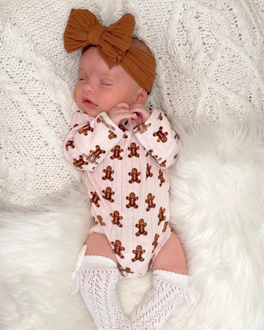 Organic Pointelle Long Sleeve Bodysuit | Blush Gingerbread - PREORDER