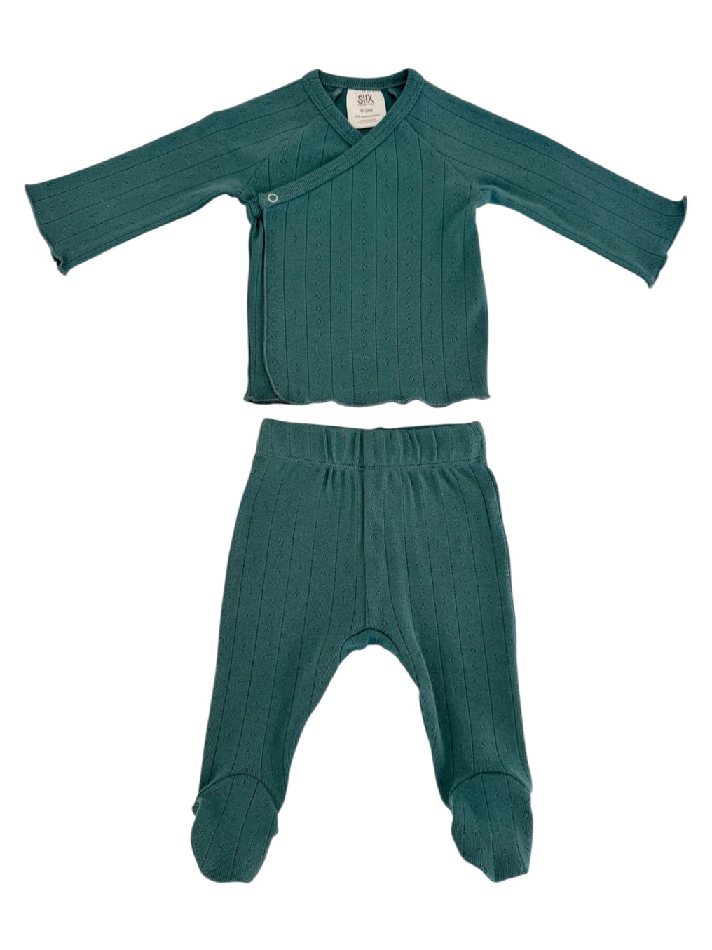 Organic Pointelle Kimono & Pant Set | Pine - PREORDER