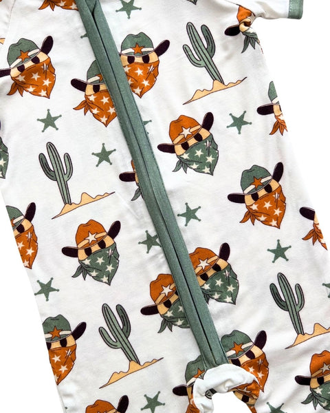 Bamboo Shorty Romper | Smiley Cowboy - PREORDER