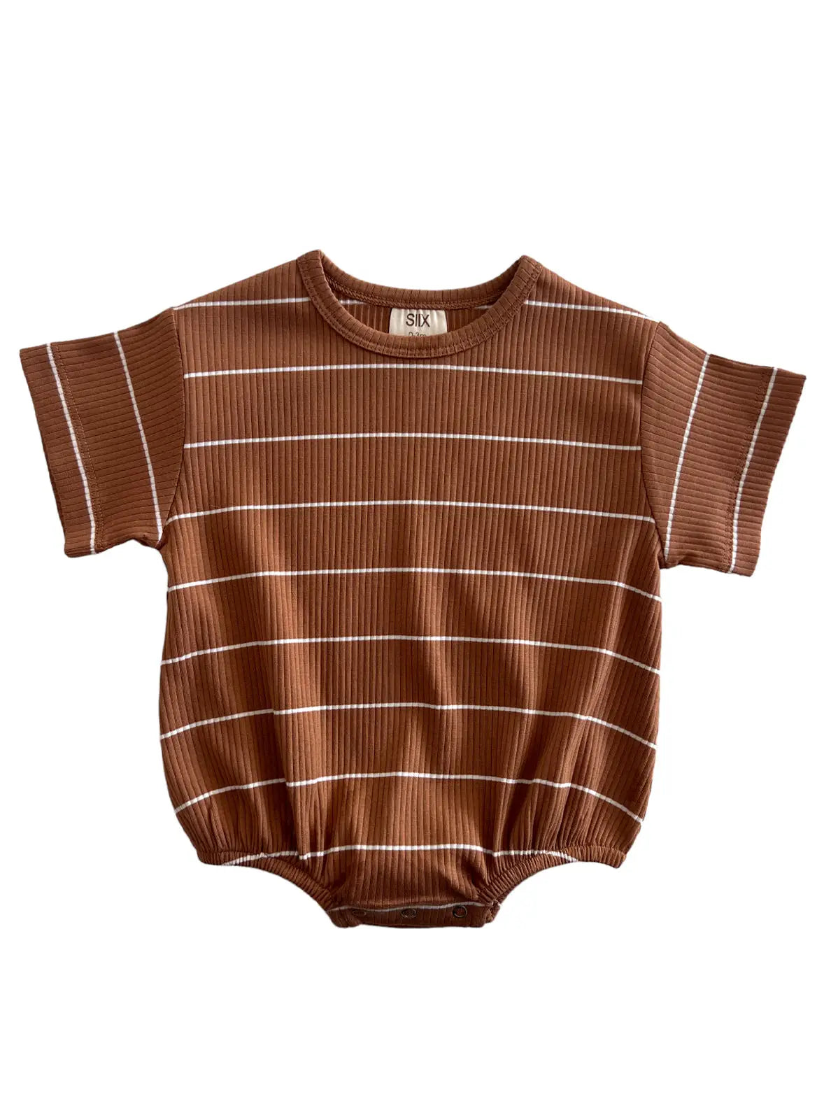 Ribbed Bubble Romper | Saddle Stripes - PREORDER