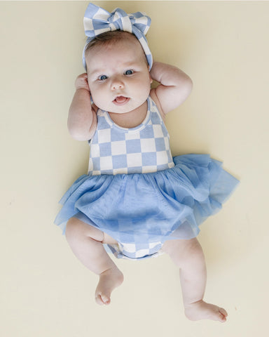 Checkered Tutu Romper | Blue - PREORDER