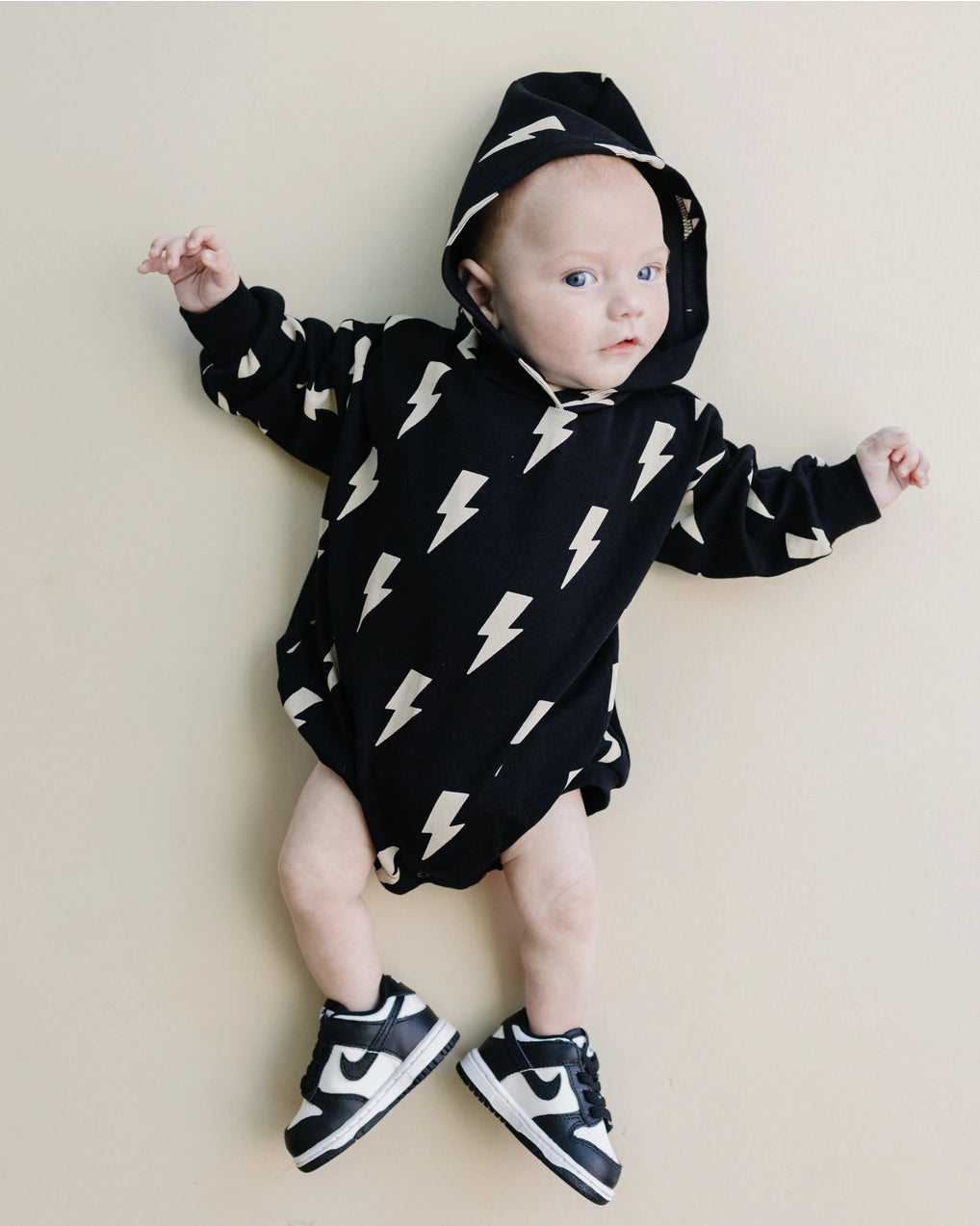 Hooded Bubble Romper | Black Bolts - PREORDER