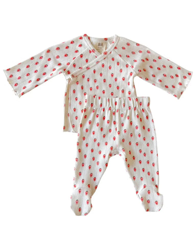 Organic Pointelle Newborn Set | White Strawberry - PREORDER