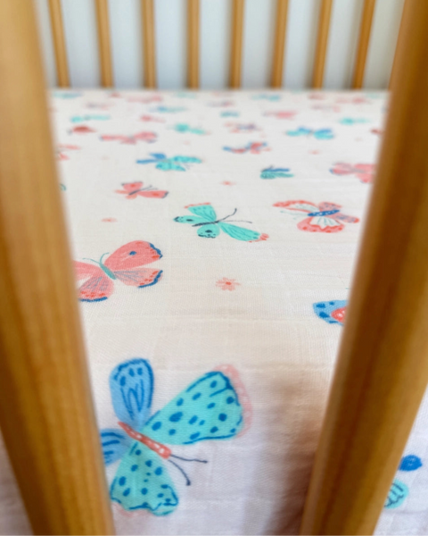 Muslin Crib Sheet | Whimsical Butterflies - PREORDER