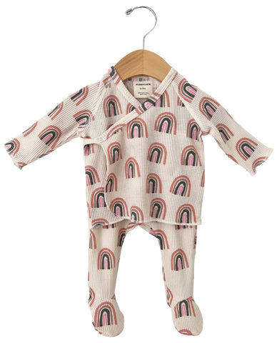 Waffle Kimono & Pant Set | Pink Rainbow - PREORDER
