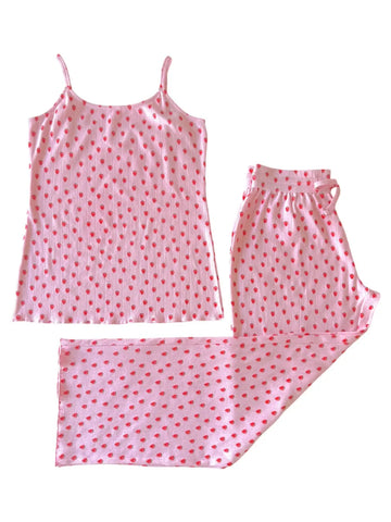 Organic Pointelle Women's Cami Lounge Set | Pink Strawberry - PREORDER