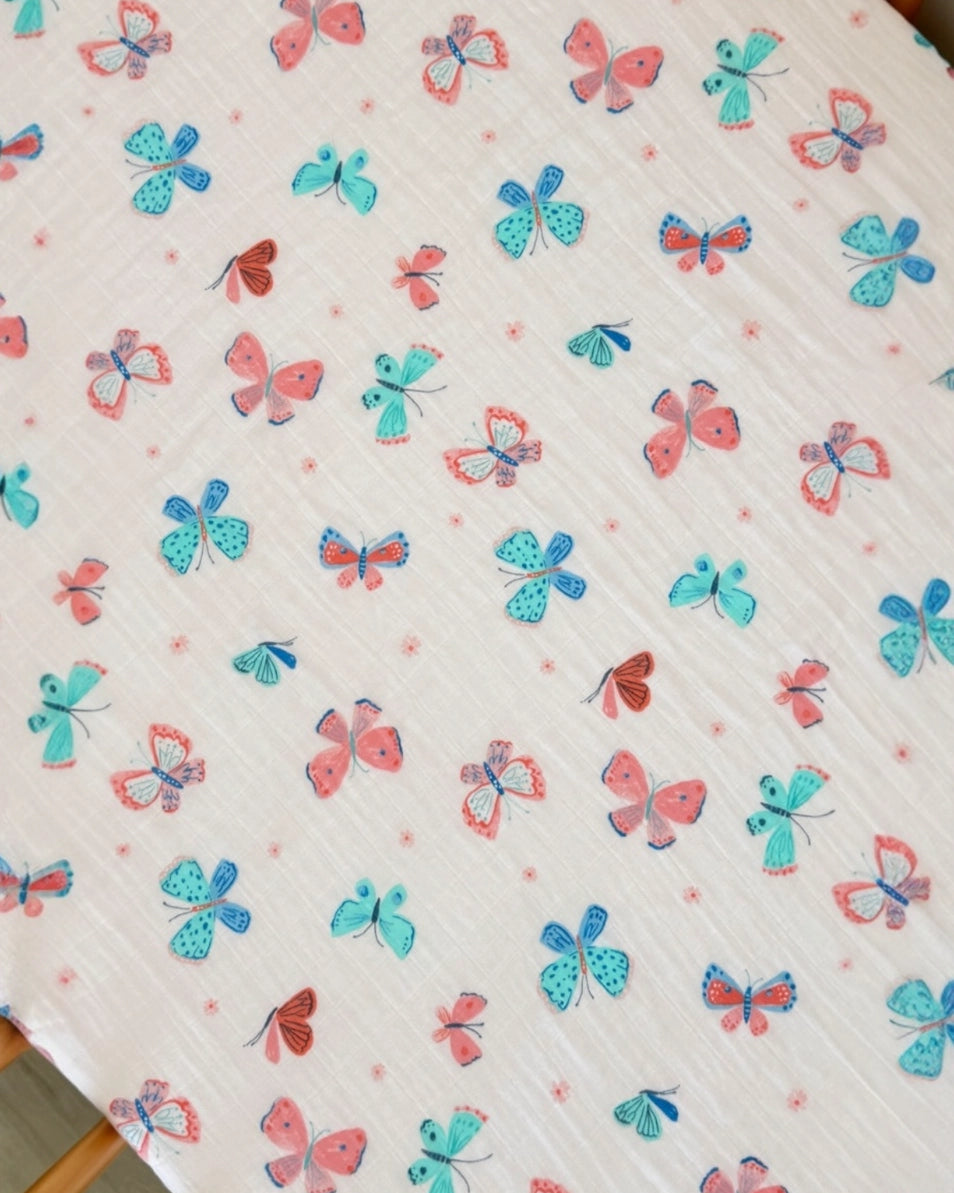 Muslin Crib Sheet | Whimsical Butterflies - PREORDER