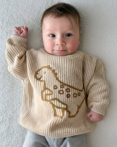 Chunky Knit Sweater | Beige Dinosaur - PREORDER