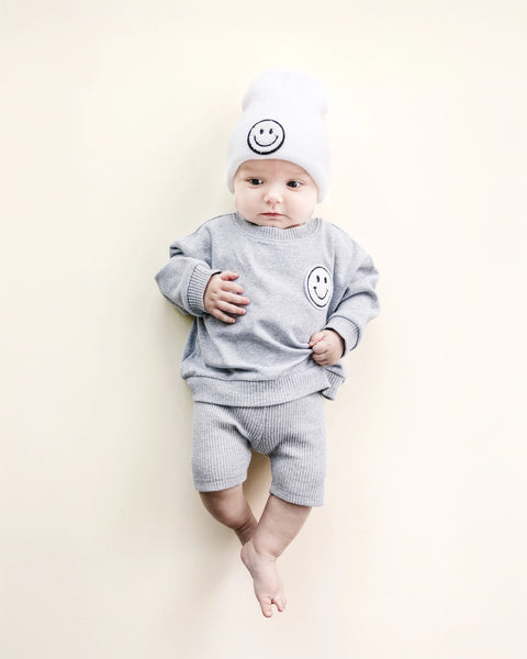 Smiley Top & Biker Shorts Set | Gray - PREORDER