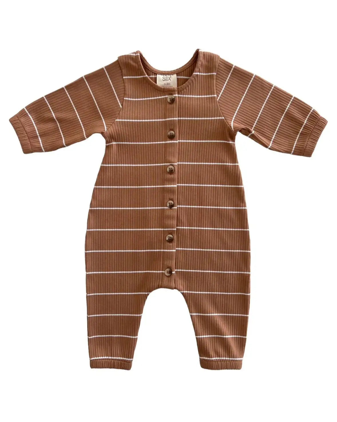 Ribbed Long Sleeve Jumpsuit | Saddle Stripes - PREORDER