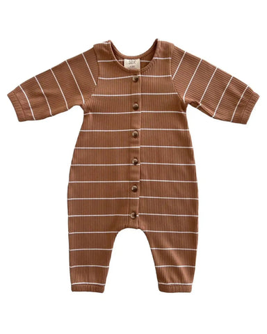 Ribbed Long Sleeve Jumpsuit | Saddle Stripes - PREORDER