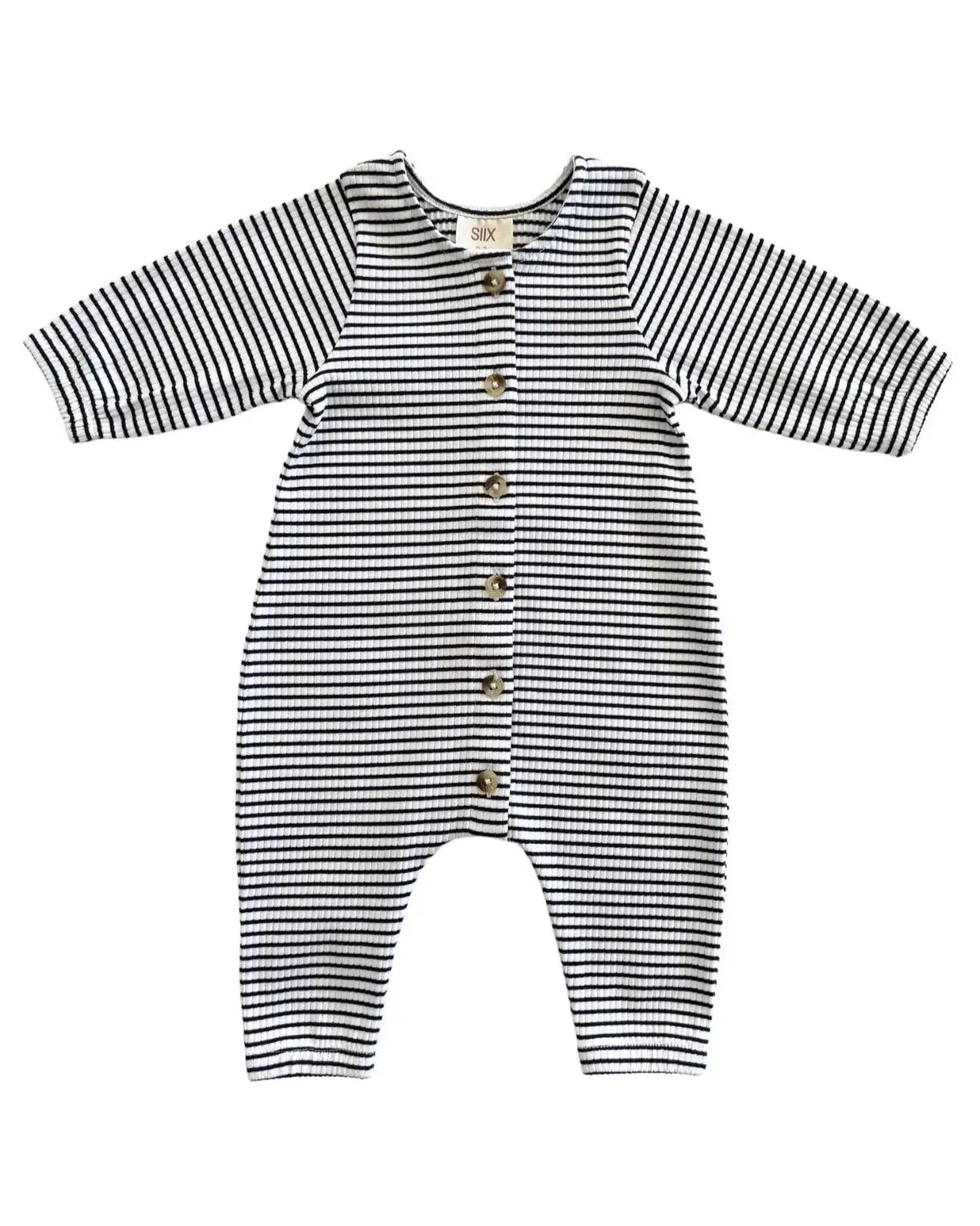 Ribbed Long Sleeve Jumpsuit | Black Stripes - PREORDER