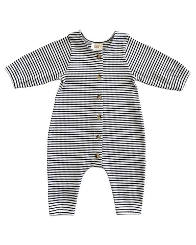 Ribbed Long Sleeve Jumpsuit | Black Stripes - PREORDER