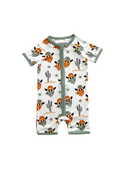 Bamboo Shorty Romper | Smiley Cowboy - PREORDER