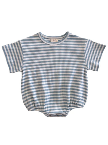 Ribbed Bubble Romper | Dusty Blue Stripes - PREORDER