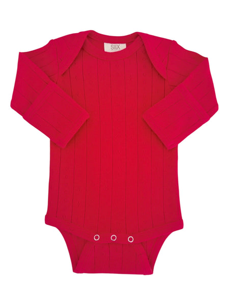 Organic Pointelle Long Sleeve Bodysuit | Red - PREORDER