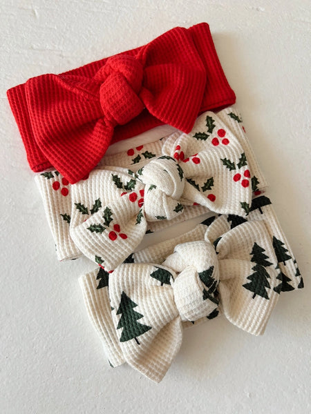 Waffle Knot Bow | Green Christmas Trees - PREORDER