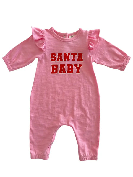Long Sleeve Ruffle Jumpsuit | Pink Santa Baby - PREORDER