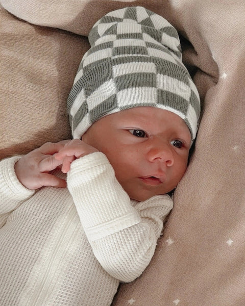 Baby's First Hat | Fern/White Checkerboard - PREORDER