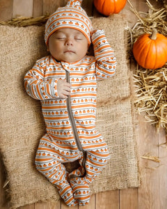 Zip Footie Romper | Orange Pumpkin Stripe - PREORDER