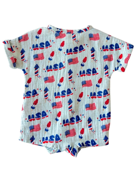4th of July Henley Shortall Romper | Blue - PREORDER