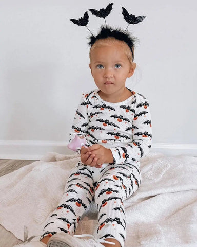 Waffle Top & Pants Set | White Trick or Treating Bat - PREORDER